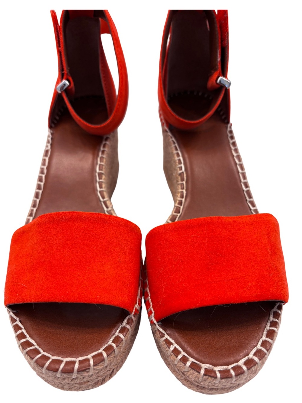 Franco Sarto Clemens Orange-Red Suede Ankle-Strap Espadrille Sandals Size 9